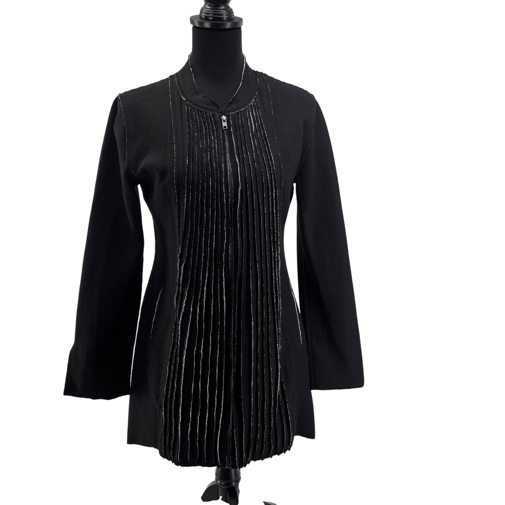Soft‎ Surroundings Black/Gray Wool Blend Raw Hem Zip Front Cardigan Jacket XS